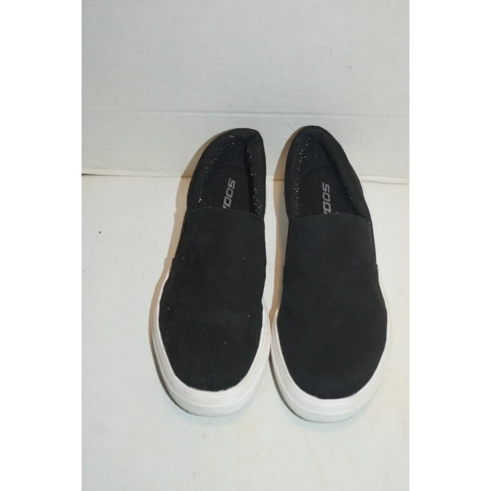 Soda Shoes Womens Size 8.5 Comfort Slip On Platform Loafer Black Faux Suede